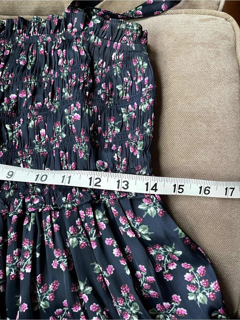 J.Crew Smocked Navy Floral Tank Top with Pink Blossoms